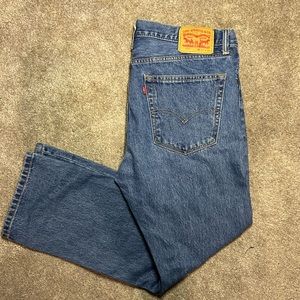 Levis 505 Straight Fit Jeans Dark Wash Blue Denim Red Tab Size 36x30 Zip Fly